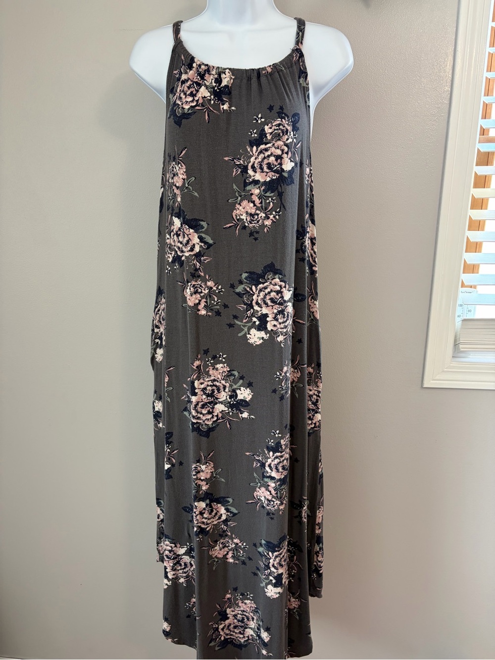Maurices 24/7 Floral Maxi Dress in Charcoal and Blush